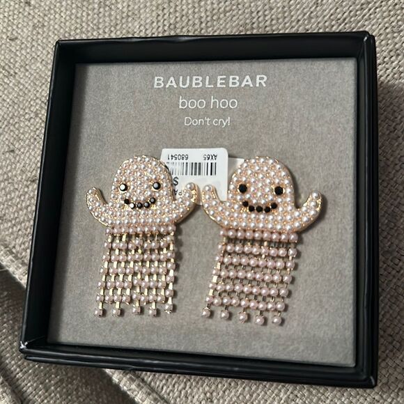 New Baublebar Boo Hoo Don’t Cry Ghost 👻 Statement Earrings Perfect Halloween - Picture 1 of 3